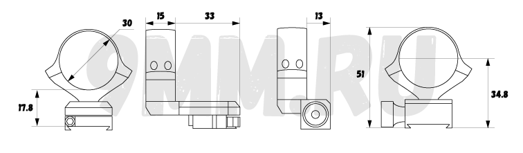 Поворотный кронштейн KOZAP на раздельных основаниях на CZ-550 кольца D30мм (No.15)