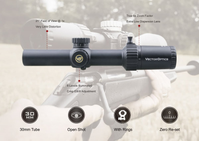 Фото  Taurus 1-6x24 FFP, сетка Tactical Dot Mil, 30 мм, тактические барабаны, азотозаполненный, с подсветкой (SCFF-27)