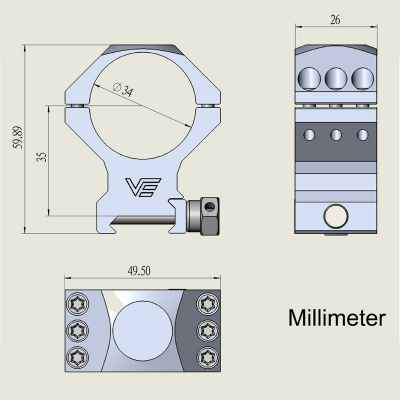 Кольца Vector Optics, D34мм, средние, H35мм, Weaver, 6 винтов на винтах (SCTM-53) — интернет-магазин «Комбат»