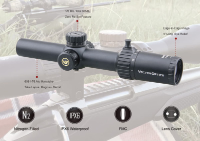 Фото  Taurus 1-6x24 FFP, сетка Tactical Dot Mil, 30 мм, тактические барабаны, азотозаполненный, с подсветкой (SCFF-27)