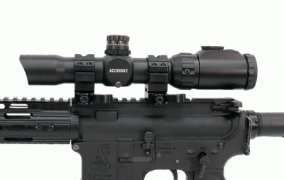 Фото  Оптический прицел Leapers 1-8X28 Accushot T8 Tactical 30mm cетка Circle Dot с подсветкой (36 цветов)+ кольца  SCP3-18IEСDQ