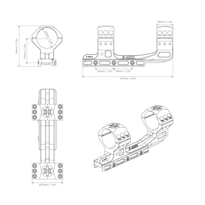 Кронштейн-моноблок Vector Optics D34mm 0MOA с выносом, на Weaver, 6 винтов, высокий, H40мм (XASR-3014) — интернет-магазин «Комбат»