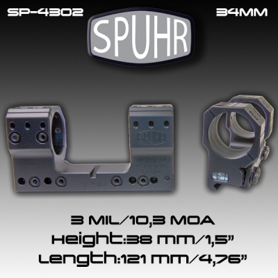 Тактический кронштейн SPUHR D34мм для установки на Picatinny, H38мм, наклон 3MIL/10.3MOA (SP-4302) — интернет-магазин «Комбат»
