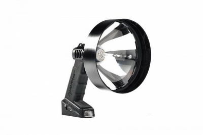 Ручной прожектор Lightforce ENFORCER D240mm EF240HID (Ксенон, белый свет 4200К, съемный 3.6 м витой провод с разъемом под прикуриватель, LED-подсветка в ручке) — интернет-магазин «Комбат»
