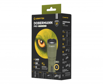 Фонарь тактический Armytek Dobermann Pro Magnet USB / XHP35.2 HI / Теплый /1400 лм / 5°:40° / 1x18650 (в комплекте) (OLIVE) — интернет-магазин «Комбат»