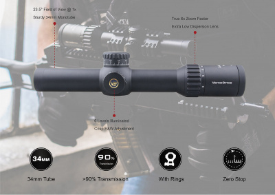 Фото  Оптический прицел Vector Optics Continental X6 1-6x28 Tactical FFP,  сетка BDC & Wind, 34 мм,  тактические барабаны, Zero Stop, азотозаполненный, с подсветкой  (SCFF-31)