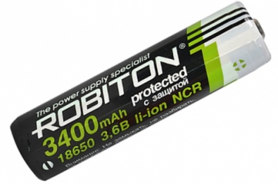 Аккумулятор ROBITON 18650  3400 мAh с защитой (NCR18650B) PK1 — интернет-магазин «Комбат»