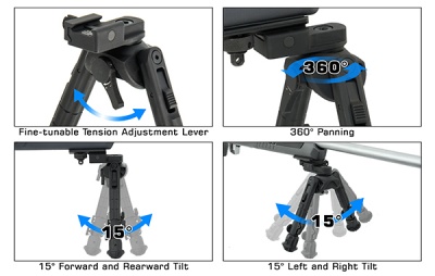 Сошки Leapers UTG 360° для установки на оружие на планку Picatinny TL-BP03-A (регулируемые, фиксация рычагом) высота от 20 до 31см — интернет-магазин «Комбат»